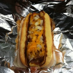 Zawack Shack - 'The Cincinnati Dog'--Zawack Shack specialty hot dog: Mild chili, shredded cheddar cheese, onion, & mustard.