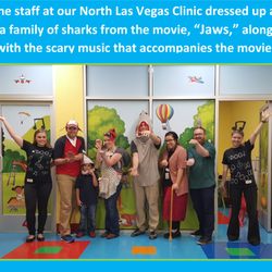 My Left Foot Children's Therapy - North Las Vegas - The staff at our North Las Vegas Clinic dressed up as a family of sharks from the movie, "Jaws."