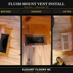 Elegant Floors - Wood floor vent installation. We installed pine flush mount floor vents in Mooresville NC while refinishing the existing pine floors.