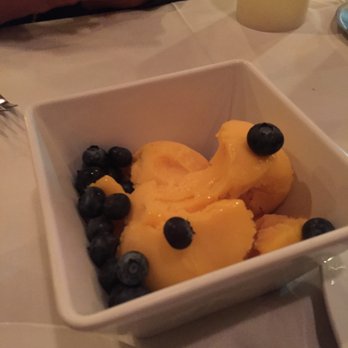 Chef's Table At the Edgewater - mango sorbet with blueberries - New American Near Me - Winter Garden, Florida Chef's Table At the Edgewater - mango sorbet with blueberries - New American Near Me - Winter Garden, Florida
