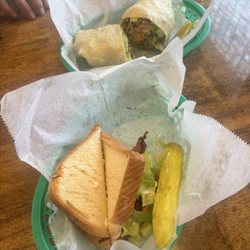 BLT sandwich, chicken Caesar wrap, pickle.