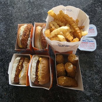 White Castle - Two Fish Sandwiches. Two Chicken Sandwiches. Fry Sack. Mozzarella Sticks. - Burgers Near Me - Evergreen Park, Illinois White Castle - Two Fish Sandwiches. Two Chicken Sandwiches. Fry Sack. Mozzarella Sticks. - Burgers Near Me - Evergreen Park, Illinois