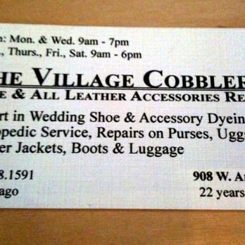 The Village Cobbler - Business card w/ expertise - Shoe Repair Near Me - Chicago, Illinois