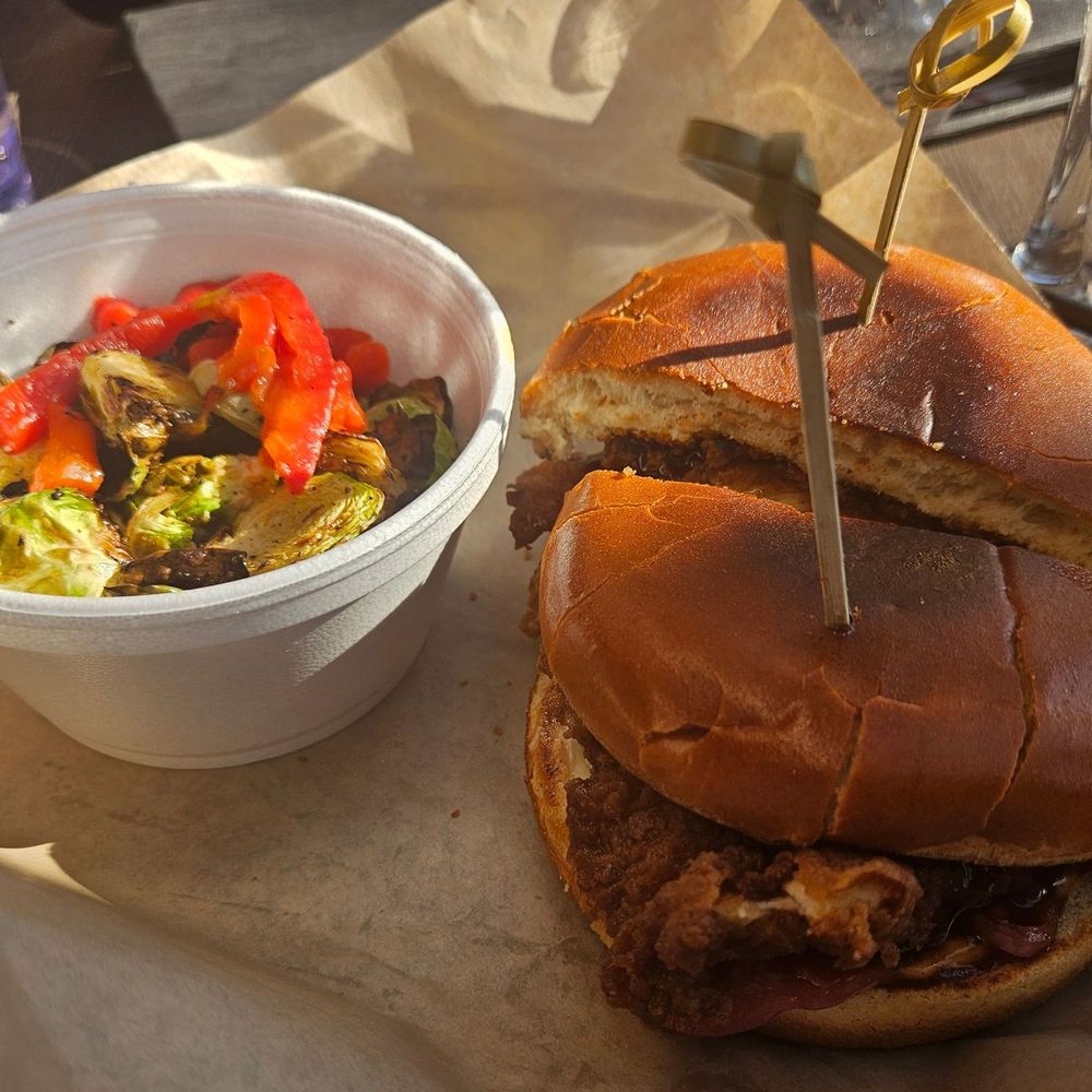 The Brass Tap - Asian BBQ Crispy Chicken Sandwich w/Brussel Sprouts - Gastropubs Near Me - Rockwall, Texas The Brass Tap - Asian BBQ Crispy Chicken Sandwich w/Brussel Sprouts - Gastropubs Near Me - Rockwall, Texas