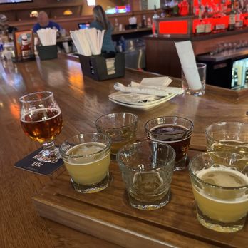 Beer Barrel Pizza & Grill - One Bourbon Barrel Ale and a flight of beers - Pizza Near Me - Lima, Ohio
