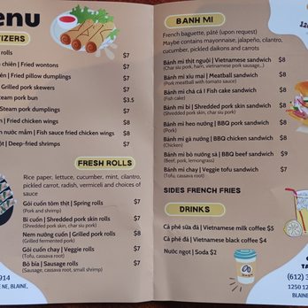 Pho Kim - Paper menu. - Vietnamese Near Me - Blaine, Minnesota