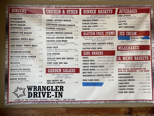 Menu photo 1 Wrangler Drive-In Fairfield, ID Menu photo 1 Wrangler Drive-In Fairfield, ID