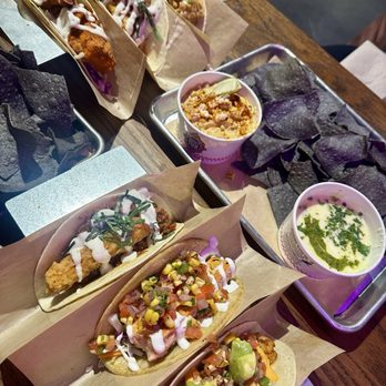 Velvet Taco - All three veggie tacos! Queso and elote! - Tacos Near Me - Naperville, Illinois