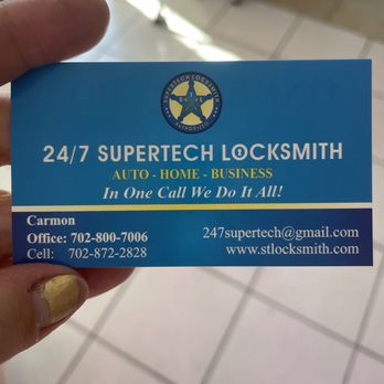 24/7 Supertech Locksmith - Carmon business card - Keys & Locksmiths Near Me