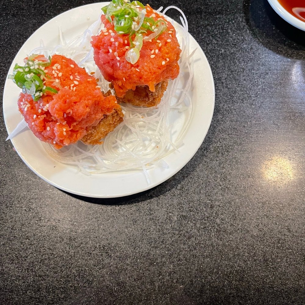 Cho Cho San - Rice Crispy Spicy Tuna. With a side of sweet vinegar sauce. SO good must try! - Sushi Bars Near Me - Tarzana, California Cho Cho San - Rice Crispy Spicy Tuna. With a side of sweet vinegar sauce. SO good must try! - Sushi Bars Near Me - Tarzana, California