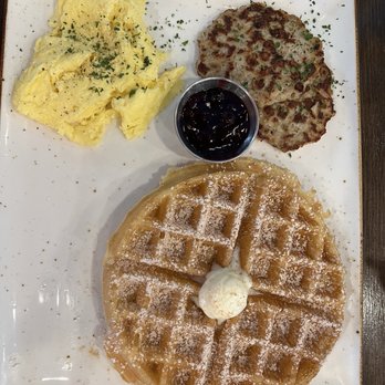 First Watch - The Trifecta. Belgian Waffle, eggs and chicken sausage. - Breakfast & Brunch Near Me - Orlando, Florida