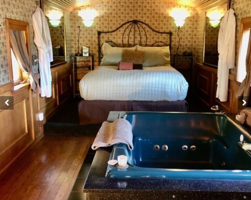 Book Our Mystery on the Orient Express - About this Room
If you've ever longed for the detective side of a stay, murder mystery inquires or just an amazing lake view, on the famed Orient Express, our Mystery on the Orient Express themed caboose is for you.
The beautiful art deco mirror behind the Jacuzzi tub for two is the focus of this elegant room. Black, teal and gold are the colors that complete this room and transport you in time to a historical train ride, with stories of passengers traced along the way. A private deck with views of Clear Lake and Mount Konocti in the distance enrich the train journey to relaxation. The second-story cupola is the perfect spot to enjoy a beautiful sunset over Clear Lake.
With items of detective nature inside, ask our staff about the story within for a little extra to add to your stay...
Coffee maker, supplied with coffee & tea. Smart TV is in the room to connect to any of your devices or personal apps Book Our Mystery on the Orient Express - About this Room
If you've ever longed for the detective side of a stay, murder mystery inquires or just an amazing lake view, on the famed Orient Express, our Mystery on the Orient Express themed caboose is for you.
The beautiful art deco mirror behind the Jacuzzi tub for two is the focus of this elegant room. Black, teal and gold are the colors that complete this room and transport you in time to a historical train ride, with stories of passengers traced along the way. A private deck with views of Clear Lake and Mount Konocti in the distance enrich the train journey to relaxation. The second-story cupola is the perfect spot to enjoy a beautiful sunset over Clear Lake.
With items of detective nature inside, ask our staff about the story within for a little extra to add to your stay...
Coffee maker, supplied with coffee & tea. Smart TV is in the room to connect to any of your devices or personal apps