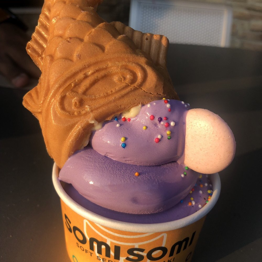 Somisomi - My Ube ice cream with sprinkles and a custard filled fish cone - Desserts Near Me - Frisco, Texas Somisomi - My Ube ice cream with sprinkles and a custard filled fish cone - Desserts Near Me - Frisco, Texas