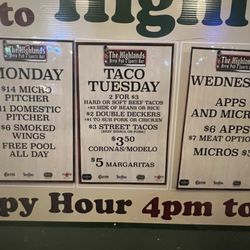 Highland's Brew Pub - "Specials" Menu
