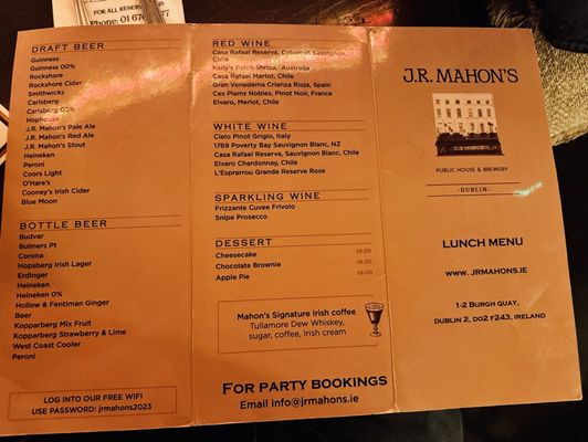 Menu photo 1 J.R. Mahon's Dublin 2, D