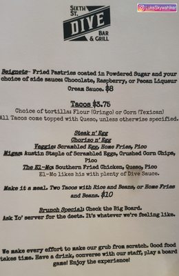 Menu photo 8 Sixth Street Dive Lafayette, IN