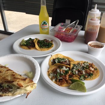 Taqueria Mirandas - The sauces where good and spices. The red one was the milder on them. The picked onions where also spicy. - Tacos Near Me - Houston, Texas