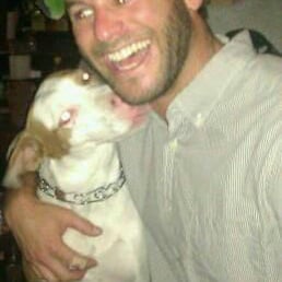 A bar patron and his dog.
