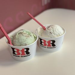 Baskin-Robbins - Single scoop pistachio almond and nutty coconut
