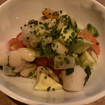 The Kitchen Table - Appetizer with raw scallops and halibut, white beans and grapefruit - Italian Near Me - San Rafael, California