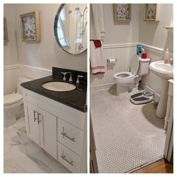 Jamie's Kitchen & Bath - After and Before Vanity and Commode - General Contractors Near Me