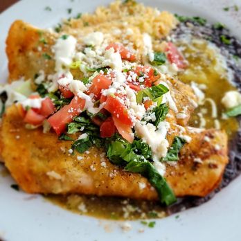 Dos Carlitos - Chicken enchiladas in a chile Verde sauce served with rice and black beans - Mexican Near Me - Santa Ynez, California