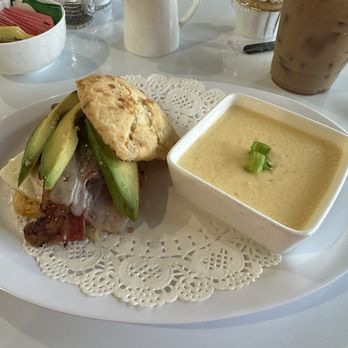 Heirloom Cafe & Market - Jalapeño cheddar biscuit with cheesy grits. As good as it looked, it tasted better. - Breakfast & Brunch Near Me - Tomball, Texas