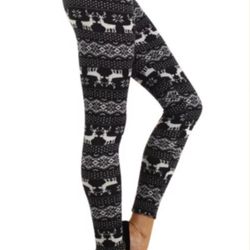 Black and white reindeer print super-soft fashion legging