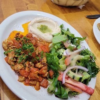 Olive - Kallaya with chicken hummus, & salad. Pita on the side - Lebanese Near Me - New Orleans, Louisiana Olive - Kallaya with chicken hummus, & salad. Pita on the side - Lebanese Near Me - New Orleans, Louisiana