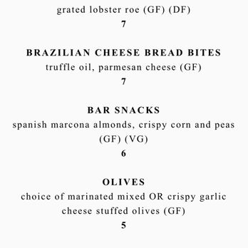 VASO - Vaso Menu Tapas August 2020 - Cocktail Bars Near Me - Dublin, Ohio