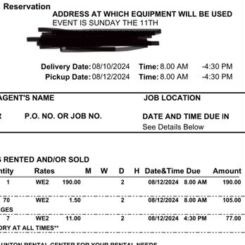 Taunton Rental - Original invoice - Party Supplies Near Me - Taunton, Massachusetts