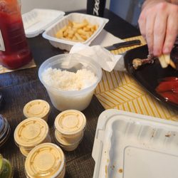 the pollo company - Large white rice, large fries and sauces