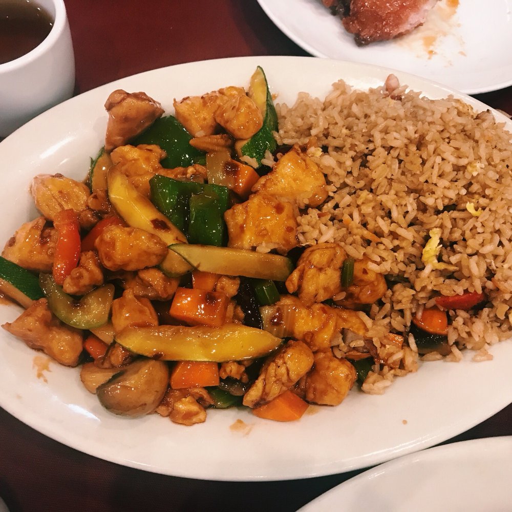 Orient Odyssey - Chicken in Spicy pepper sauce with pork fried rice on the side. - Cantonese Near Me - Jericho, New York Orient Odyssey - Chicken in Spicy pepper sauce with pork fried rice on the side. - Cantonese Near Me - Jericho, New York