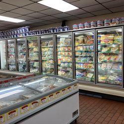 Casselberry Meat Market - One section of their frozen foods, vegetables, seafood, ready to heat and eat foods.