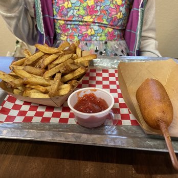 Smokin’ Buns - Kiddos corn dog with fries was a hit. - Burgers Near Me - West, Texas Smokin’ Buns - Kiddos corn dog with fries was a hit. - Burgers Near Me - West, Texas