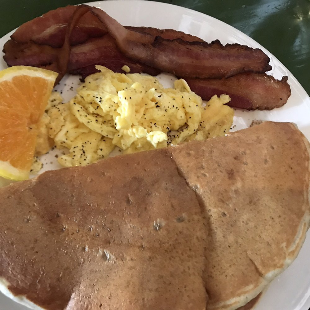 Deetjen's Restaurant - Eggs and pancakes, Yum! One pancake serving is enough for two people. - American Near Me - Big Sur, California Deetjen's Restaurant - Eggs and pancakes, Yum! One pancake serving is enough for two people. - American Near Me - Big Sur, California