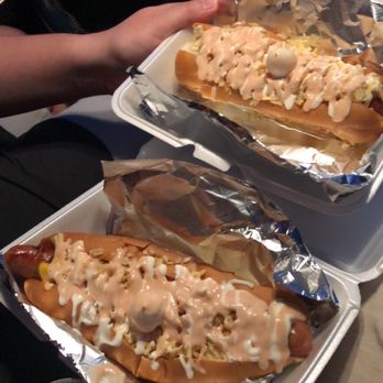 La Perrera Hot Dogs - Colombian on top, chorizo on bottom - Hot Dogs Near Me - Kemah, Texas La Perrera Hot Dogs - Colombian on top, chorizo on bottom - Hot Dogs Near Me - Kemah, Texas