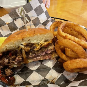 JD's Burger Co & Sushi - A-1 Mess. The burger with onion rings. Done just right and very tasty. Sautéed onions, peppers and mushrooms tossed In A-1 sauce. - Burgers Near Me - Sandwich, Massachusetts JD's Burger Co & Sushi - A-1 Mess. The burger with onion rings. Done just right and very tasty. Sautéed onions, peppers and mushrooms tossed In A-1 sauce. - Burgers Near Me - Sandwich, Massachusetts