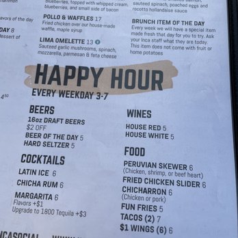 Inca Social - Happy hour menu - Beer, Wine & Spirits Near Me - Arlington, Virginia Inca Social - Happy hour menu - Beer, Wine & Spirits Near Me - Arlington, Virginia
