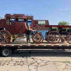 Chatsworth Stagecoach History Tours - This day our Stagecoach was loaded up in Detroit and headed home to California. We have an antique Surrey with fringe on top that came with.