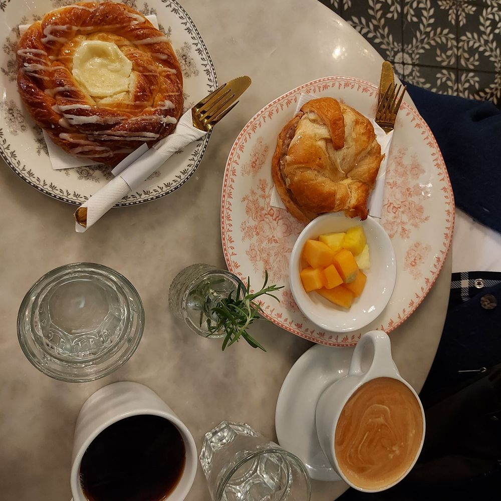 Cafe Deko - Cheese Danish with drip coffee and latted with crossiant sandwich with fruit - Coffee & Tea Near Me - Chicago, Illinois Cafe Deko - Cheese Danish with drip coffee and latted with crossiant sandwich with fruit - Coffee & Tea Near Me - Chicago, Illinois