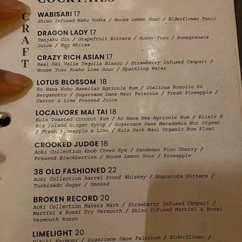 RM 38 - Menu - Speakeasies Near Me - Honolulu, Hawaii