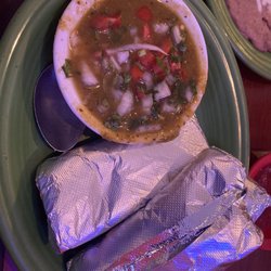 Fiesta Tapatia - Al Pastor Tacos inside those foil wrappers. Also, pico da gallo sauce. Both were tasty.