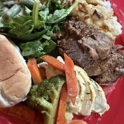 StageCoach Theatre - The dinner plate I made had beef, chicken, salad, vegetables, and a roll.
