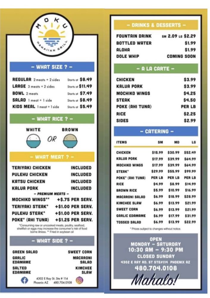 Food from Moku Hawaiian Grill