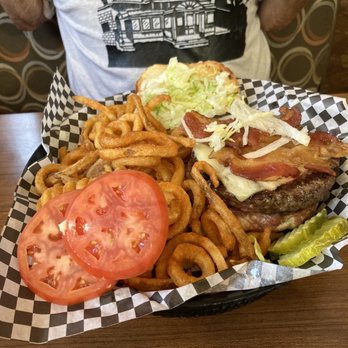 Chelo's Hometown Bar & Grille - Bacon cheeseburger with curly fries - Burgers Near Me - Woonsocket, Rhode Island