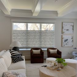 Rocky Mountain Shutters Shades & Closets - Top-down-bottom-up Vignette Roman Shades bring full light in across the ceiling while filtering soft light through the soft folds