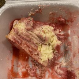 Cheesecake when I opened the takeout box. Cheesecake when I opened the takeout box.
