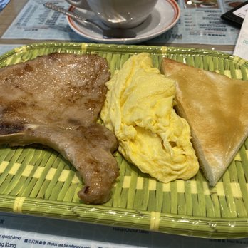 南山冰室 - Pork chop egg & kaya toast - Breakfast meal E $44 - Hong Kong Style Cafe Near Me - Hong Kong, HK