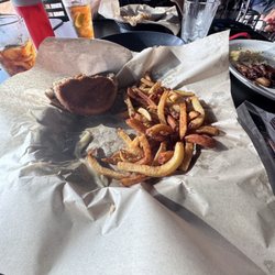 Mushroom and Swiss burger with fries